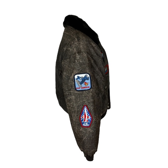 WII Style Bomber Jacket Boys XL (12-14) Brown Distressed Patches Flight Coat. - Picture 5 of 8